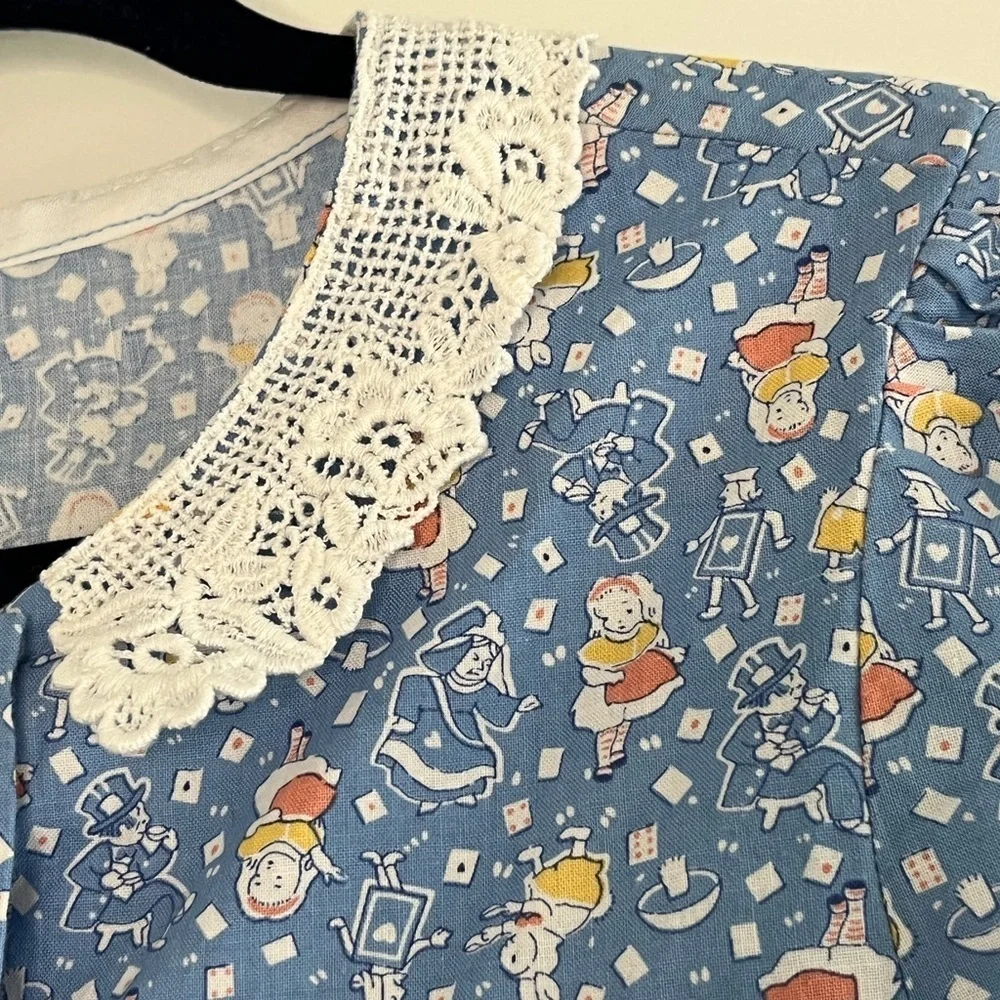 Handmade Vintage Girls 6-8 Prairie Alice in Wonderland Cottagecore Cotton Lace